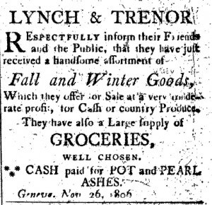 Lynch and Trenor: cash paid for pot and pearl ashes.