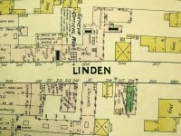 Section of a map of Linden Street showing the buildings on it.