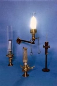 Display of old-fashioned carbide lamps.