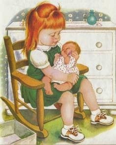 golden-book-illustration-of-a-little-girl-rocking-a-baby