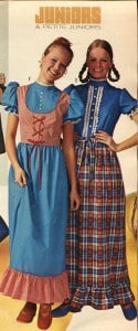 Image from a catalog of two young ladies wearing dresses.