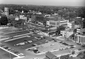 Black and white photo of Seneca Exchange after urban renewal