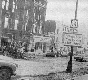 Image from the Finger Lakes Times of the area around the Smith Opera House during Urban Renewal