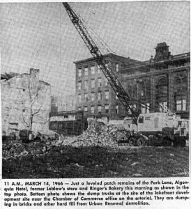 Image from the Finger Lakes Times of demolition along Seneca Street on March 14, 1966