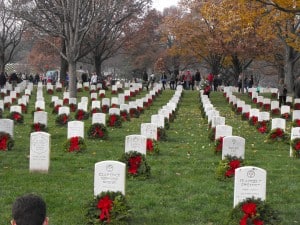 Colored images of wreaths at Arlington National Cemetery.