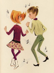 1960s greeting card cover of a boy and girl dancing