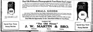 Part of 1921 ad for J.W. Martin and Bro. from Geneva Daily Times