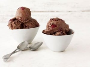 Colored image of bowls of cherry-chocolate-ice cream