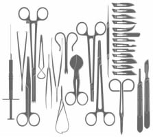 Black and white drawing of modern surgerical tools