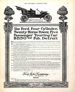 Black and white, full page advertisement for the Ford Model T