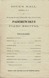 Program from Ignancy Paderewski performance at Dove Hall in 1893