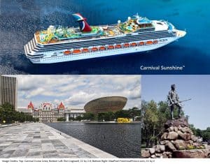 collage-image-of-carnival-sunshine-ship-empire-state-plaza-reflecting-pool-and-lexington-minuteman-statue