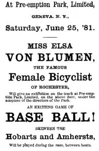 newspaper ad for a bicycling exhibition by Elsa Von Blumen