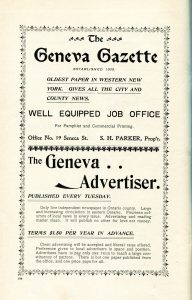 ad for Geneva Gazette and Geneva Advertiser