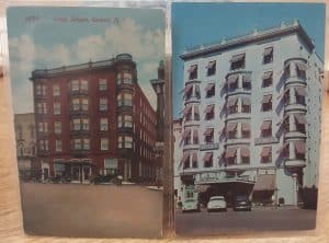 two postcards of the same building