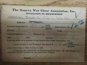 Geneva War Chest Association membership card