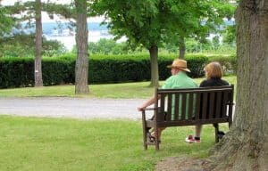 Man and woman sitting on a bench