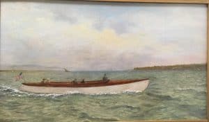 painting of men in a boat