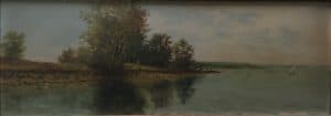 painting of trees along side water