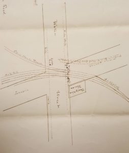 hand-drawn map of the intersection of lewis and exchange streets