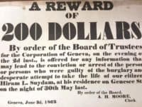 $200 reward notice for a burglary and attempted murder at a home on Genesee Street in 1862