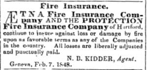 Newspaper advertisement for Aetna Insurance from February 7, 1848.