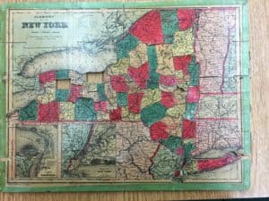Colored 1880s map of New York State 