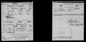 Frank Balestreri's army registration card from World War I
