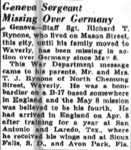 Newspaper clipping about Richard Rynone