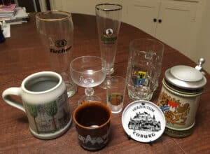  A collection of glassware from Germany (mugs, glasses, and beer steins)