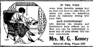 Newspaper advertisement for Mary Kenney's Chiropodist Business