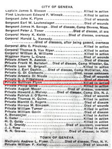 Newspaper List Of Genevans Died In World War I