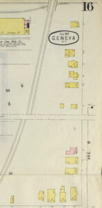 Detail of a map showing the north side of Avenue B with 8 houses on it.