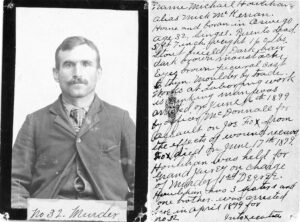 booking photo of man with his information and the description of his crime 