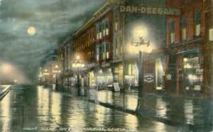 Color Postcard Exchange Street At Night Dan Deegan's Sign
