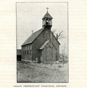 Black and white photo of Grace Church after the steeple was added.