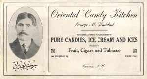 Advertising card from Oriental candy Kitchen at 345 Exchange Street