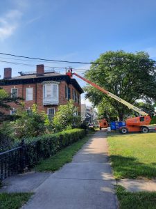 Roof work being done at the Geneva History Museum