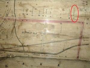 Detail of a map of land north of Seneca Lake and North Street showing M. Thomspon house.