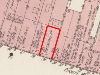 1915 map north side Seneca Street. Irving Hall outlined in red.
