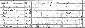 The 1850 census entry for the Thomspon family.