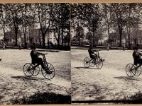 two images of boys on tricycles 1870s