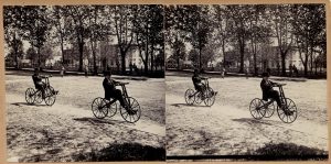two images of boys on tricycles 1870s
