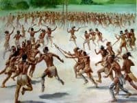Ppainting Natives playing lacrosse