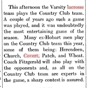 1916 newspaper article about Country Club lacrosse game