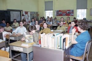 photograph of students sitting at desks at High Street School