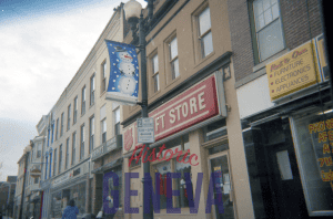 Colored photo of storefront on Exchange Street in 2003