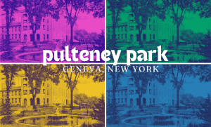 Postcard of Pulteney Park turned into pop art