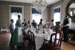 school group in the dining room of Rose Hill Mansion