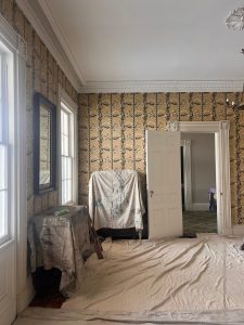 The floor and furniture covered in the Breakfast  Room at Rose Hill.